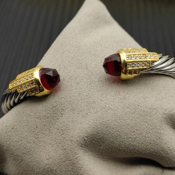 7mm Cable Bracelet with Garnet & Diamond Accents ??Gold Cap