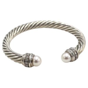 27CA064A-98E6-E52A-2EAF-1321F82D4B28.jpg Classic Cable Bracelet Sterling Silver with Pearl & Natural Diamond Sterling 7 MM