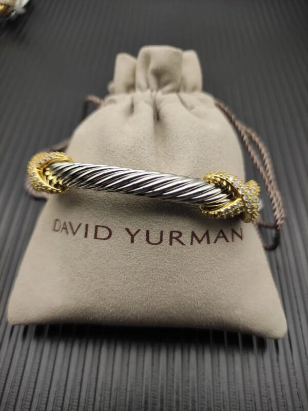 Cable Classic Bracelet with Pav&eacute; Diamond X in Two-Tone ??Where Classic Meets Radiance,7mm