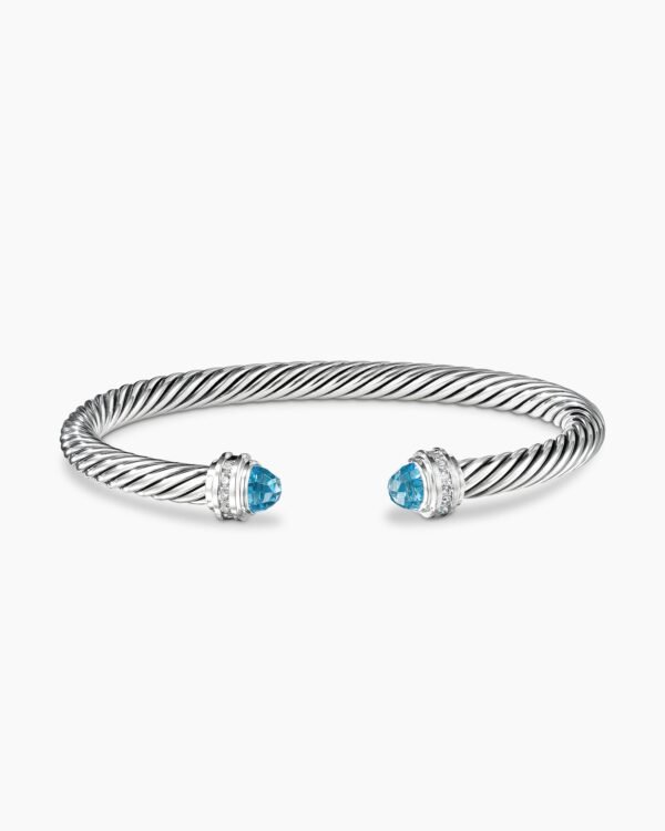 2A5421C5-028B-7855-7ABA-11F386F7BD7C.jpg Classic Cable Bracelet Sterling Silver with Blue Topaz and Diamonds, 5mm