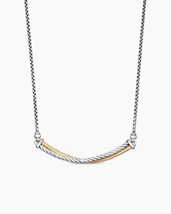 Crossover Bar Necklace Sterling Silver with 18K Yellow Gold