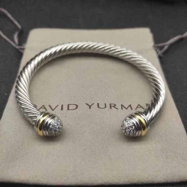 2A8A884E-34F5-167B-CE72-3184BBFB1CCE.jpg Classic Cable Bracelet Sterling Silver with 18K Yellow Gold and Half Diamond Domes, 7mm