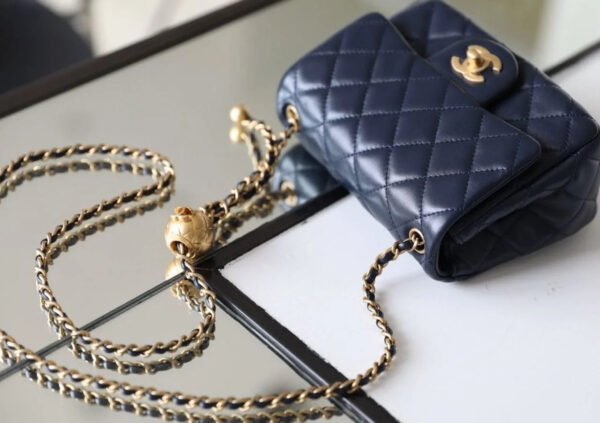 Chanel Mini Flap Bag With CC Ball On Strap Navy Blue For Women, Women&rsquo;s Handbags, Shoulder And Crossbody Bags 6.7in/17cm AS1786