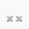 Petite X Stud Earrings Sterling silver with Diamonds, 8.4mm