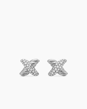 Petite X Stud Earrings Sterling silver with Diamonds, 8.4mm