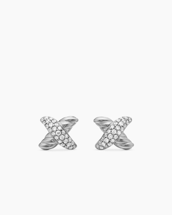 Petite X Stud Earrings Sterling silver with Diamonds, 8.4mm