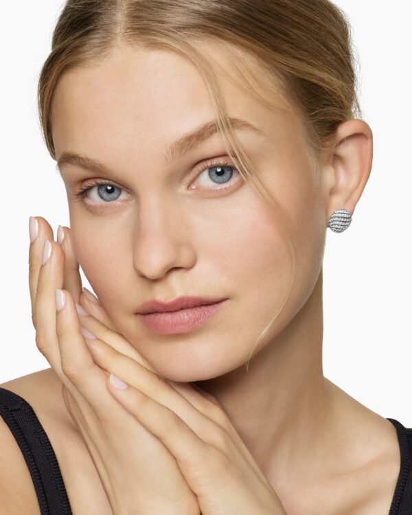 Sculpted Cable Stud Earrings Sterling Silver with Diamonds,14mm