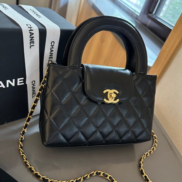 Shiny Aged Calfskin Coral Mini Kelly Shopping Bag - Black