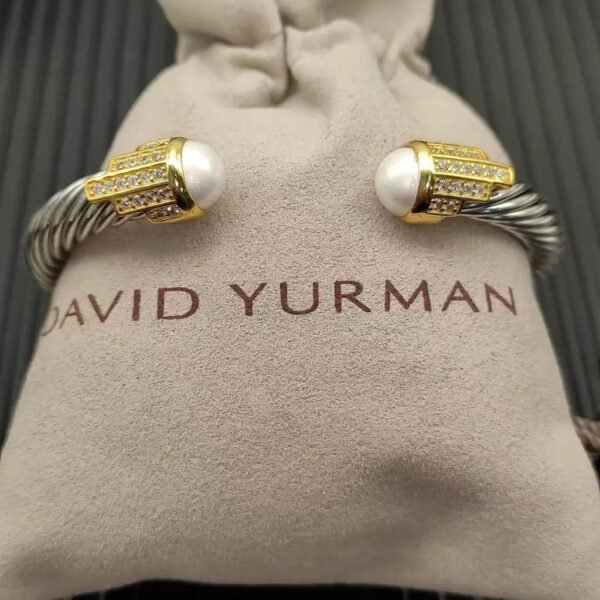 7mm Cable Bracelet with Pearls & Diamond Accents ??Gold Cap