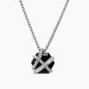 Cable Wrap Necklace Sterling Silver with Black Onyx and Diamonds, 12.5mm