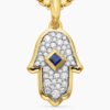 Hamsa Amulet 18K Yellow Gold with Pav&eacute; Diamonds and Blue Sapphire, 24.6mm