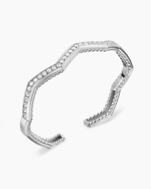 Zig Zag Stax??Cuff Bracelet Sterling Silver with Diamonds, 5mm