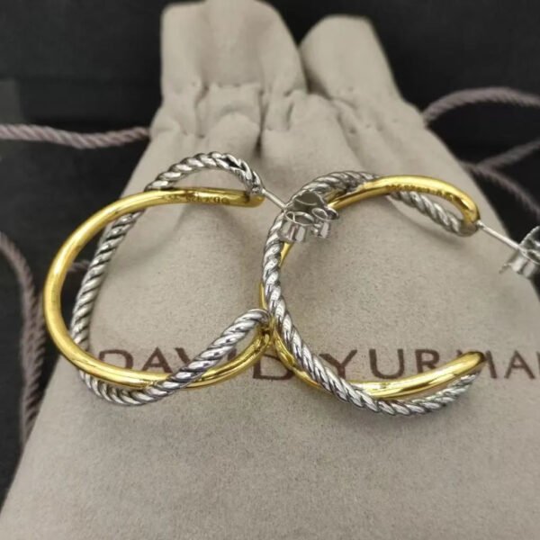 Crossover Hoop Earrings Sterling Silver with 18K Yellow Gold 33.7mm - Gold