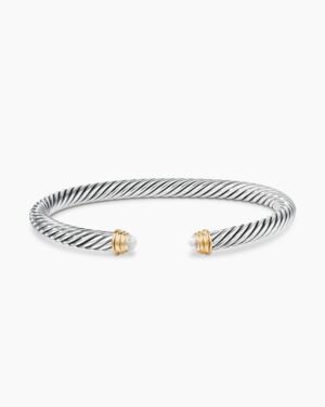 Classic Cable Bracelet Sterling Silver with 14K Yellow Gold and Pearls, 5mm