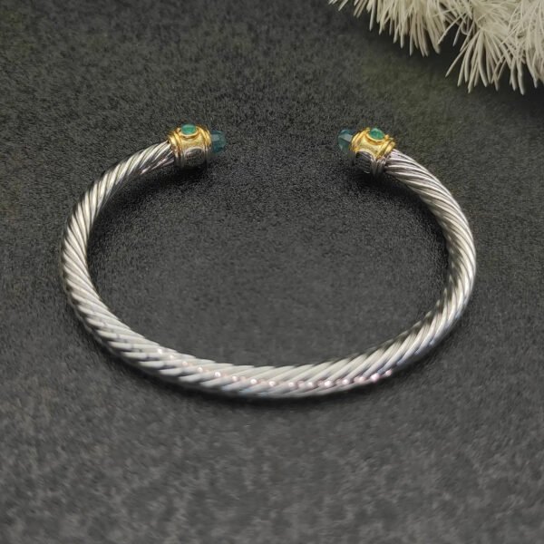 Renaissance&reg; Classic Cable Bracelet Sterling Silver with 14K Yellow Gold, Blue Topaz, 5mm