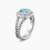 Petite Albion Ring Sterling Silver with Blue Topaz and Diamonds, 7mm