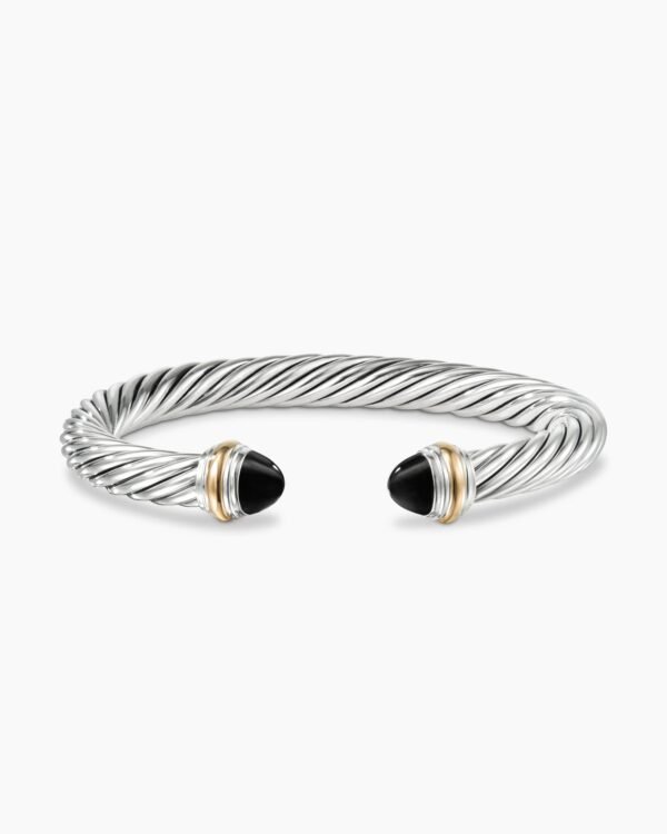 Classic Cable Bracelet Sterling Silver with 14K Yellow Gold and Black Onyx, 7mm