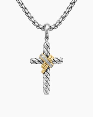 X Cross Pendant Sterling Silver with 18K Yellow Gold and Diamonds