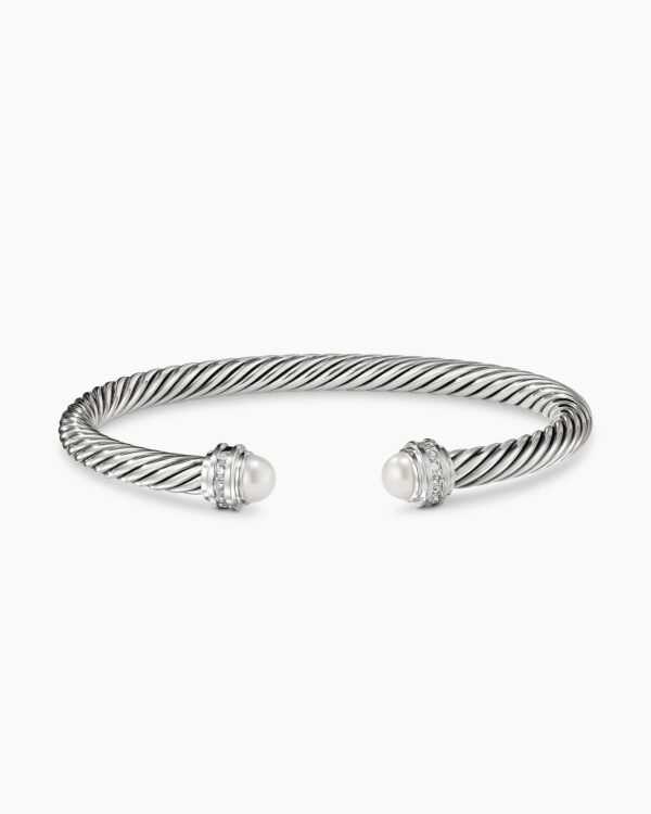 Classic Cable Bracelet Sterling Silver with Pearls and Diamonds, 5mm