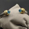 Classic Cablespira&reg; Bracelet Sterling Silver with 14K Yellow Gold, Aquamarine and Diamonds, 7mm