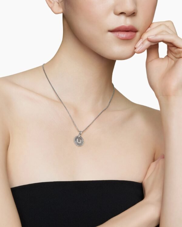 Initial Charm Necklace Sterling Silver with Diamond U