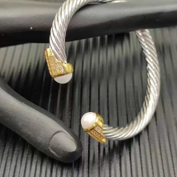 7mm Cable Bracelet with Pearls & Diamond Accents ??Gold Cap
