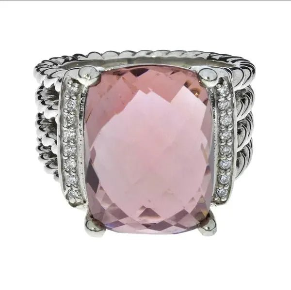 Sterling Silver Diamond Morganite 16mm Wheaton Ring