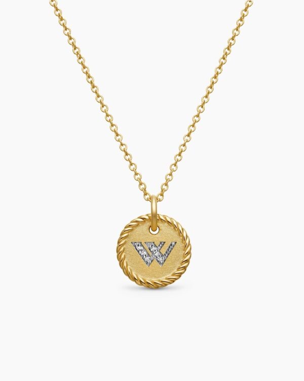 Initial Charm Necklace 18K Yellow Gold with Diamond W