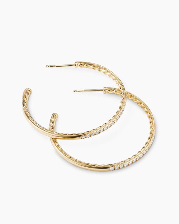 Pave Hoop Earrings 18K Yellow Gold with Diamonds, 38mm