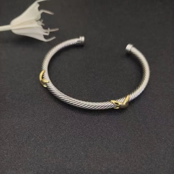 X Classic Cable Station Bracelet Sterling Silver with 18K Yellow Gold, 4mm