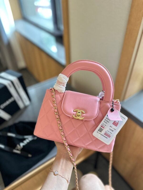 Shiny Aged Calfskin Coral Mini Kelly Shopping Bag - Black