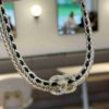 Black leather chain double C stirrup bracelet