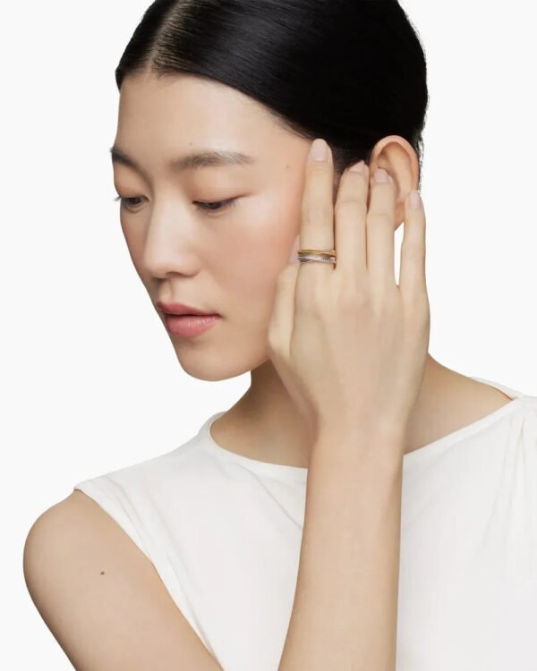 Crossover Band Ring Sterling Silver with 18K Yellow Gold, 6.8mm - 6