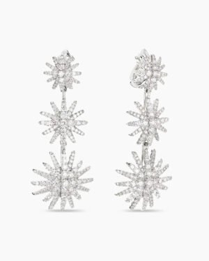 Starburst Triple Drop Earrings 18K White Gold with Diamonds, 51mm