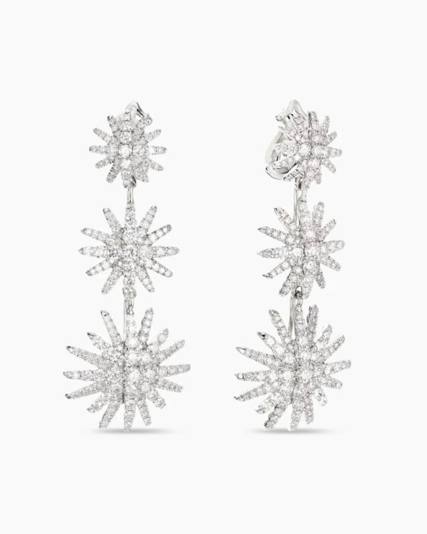 Starburst Triple Drop Earrings 18K White Gold with Diamonds, 51mm