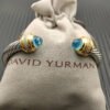 Classic Cablespira&reg; Bracelet Sterling Silver with 14K Yellow Gold, Aquamarine and Diamonds, 7mm