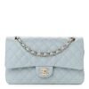 Caviar Quilted Medium Double Flap Light Blue