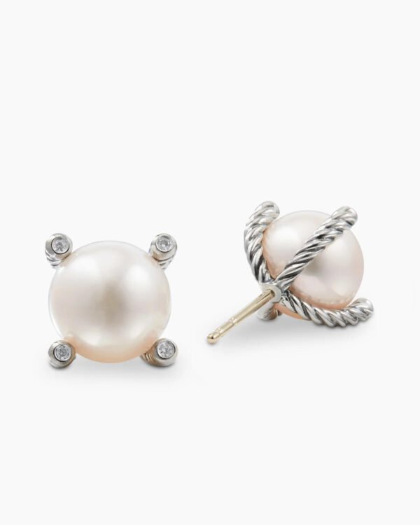 3D7A4C96-CB2E-EDFB-2B96-F985A15A91CA.jpg Pearl Stud Earrings Sterling Silver with Pearls and Diamonds, 14mm
