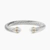 Classic Cable Bracelet Sterling Silver with 14K Yellow Gold and Pearls, 7mm