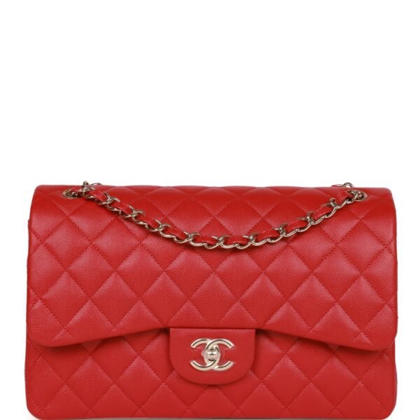 Jumbo Classic Double Flap Bag Red Caviar Light Gold Hardware