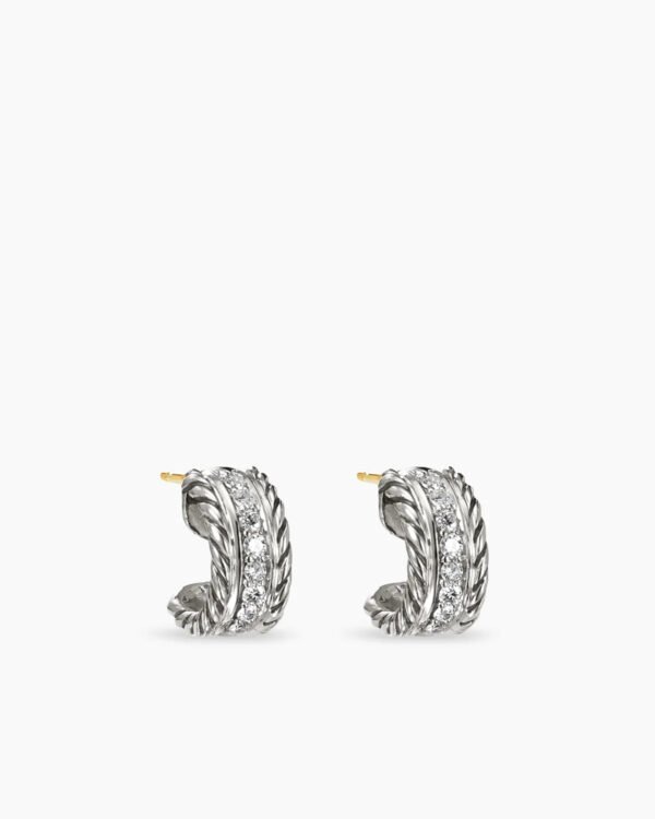 3E844150-3918-A628-E0EB-3DF1EEDA19DE.jpg Cable Collectibles Huggie Hoop Earrings Sterling Silver with Pave Diamonds, 11.4mm