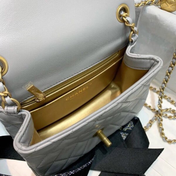 3EA1EF64-647E-DB04-C77A-B25E2AA43EBB.jpg Chanel Classic Flap With Charm Chain With CC Details On Strap Bag 17cm/7inch Gold Hardware Grey