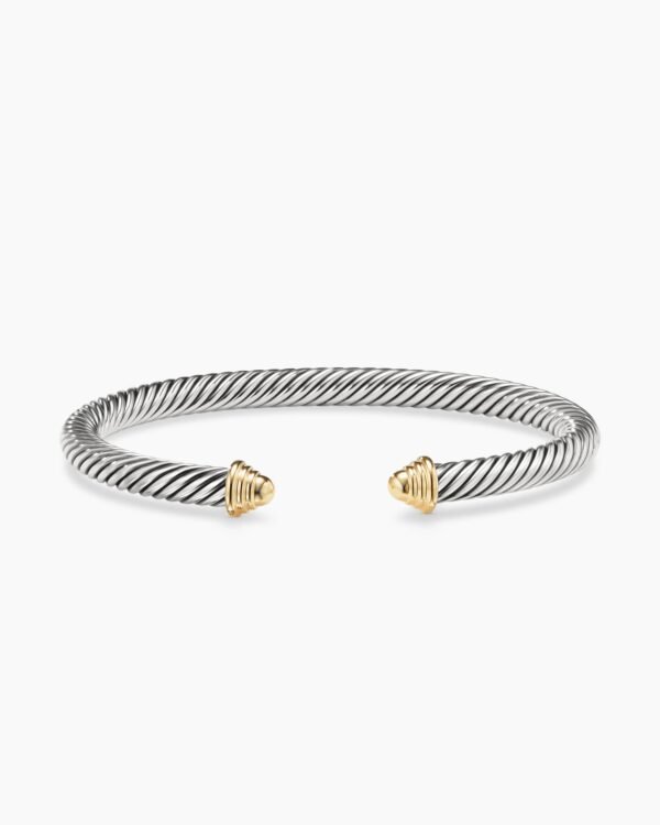 Classic Cable Bracelet Sterling Silver with 14K Yellow Gold Domes, 5mm