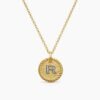 Initial Charm Necklace 18K Yellow Gold with Diamond R