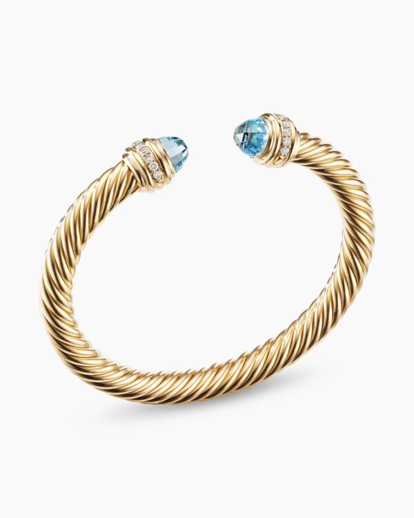 Classic Cablespira&reg; Bracelet 18K Yellow Gold with Blue Topaz and Diamonds, 7mm
