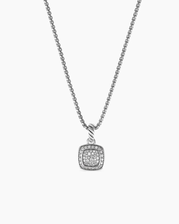 Petite Albion Pendant Necklace Sterling Silver with Pave Diamonds, 7mm