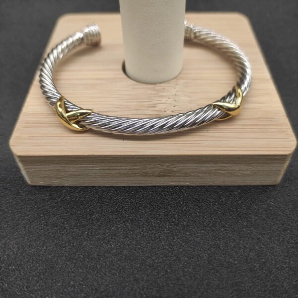 40A11C82-59EA-420D-FBC2-83AEE0CC3D83.jpg X Classic Cable Station Bracelet Sterling Silver with 14K Yellow Gold, 5mm