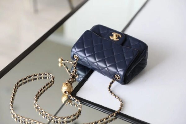 Chanel Mini Flap Bag With CC Ball On Strap Navy Blue For Women, Women&rsquo;s Handbags, Shoulder And Crossbody Bags 6.7in/17cm AS1786