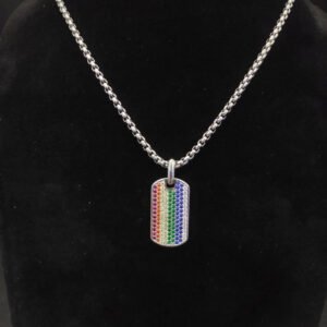 Chevron Tag Sterling Silver with Rainbow Pav&eacute;, 27mm