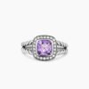 Petite Albion Ring Sterling Silver with Amethyst and Diamonds, 7mm